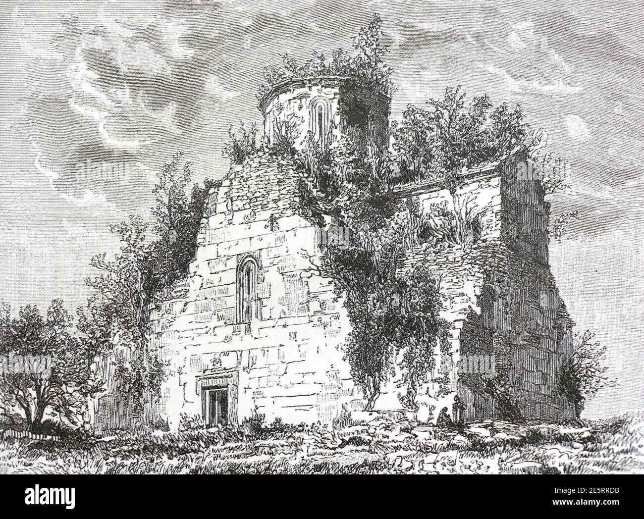 Church in Bedia. Engraving of 1882. Stock Photo