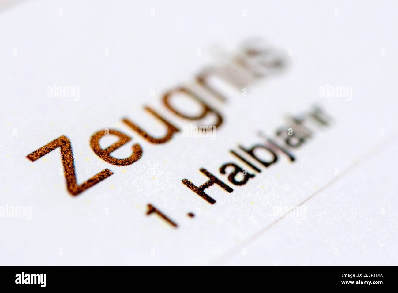 Oldenburg, Germany. 28th Jan, 2021. The inscription 'Zeugnis 1. Halbjahr' is written on a half-year report card. Due to the Corona pandemic, the report card distribution at the end of the first school semester in Lower Saxony is taking place differently than usual these days. Credit: Hauke-Christian Dittrich/dpa/Alamy Live News Stock Photo