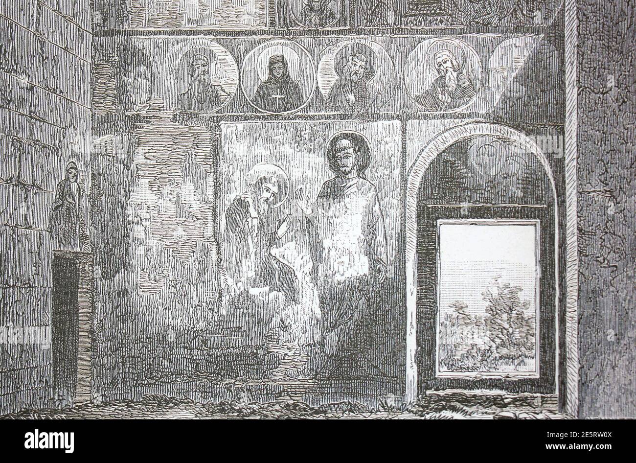 The frescoes in the church of Bedia. Engraving of 1882. Stock Photo