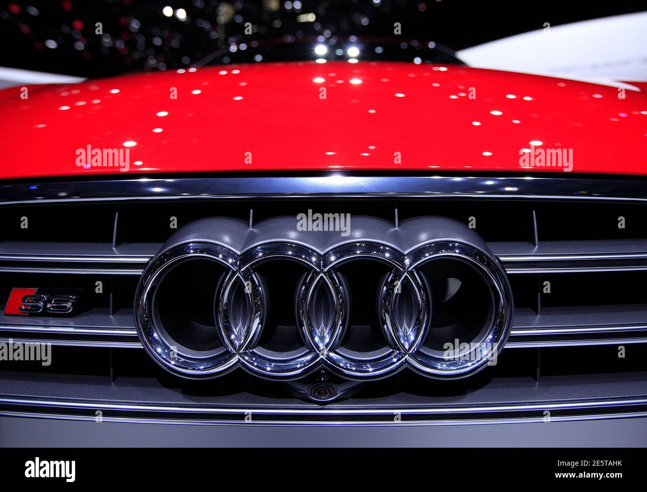 A logo is pictured on an Audi S6 car during the second media day of the  82nd Geneva Auto Show at the Palexpo Arena in Geneva March 7, 2012. The  Geneva Motor
