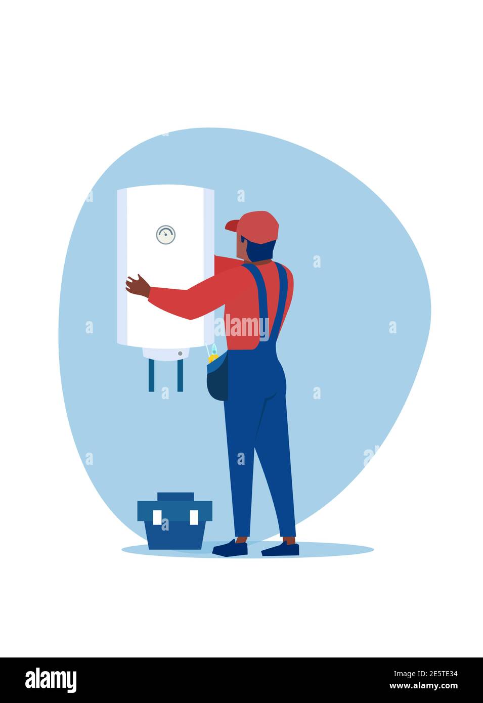 Vector of a professional plumber man  installing a water heater, a boiler Stock Vector