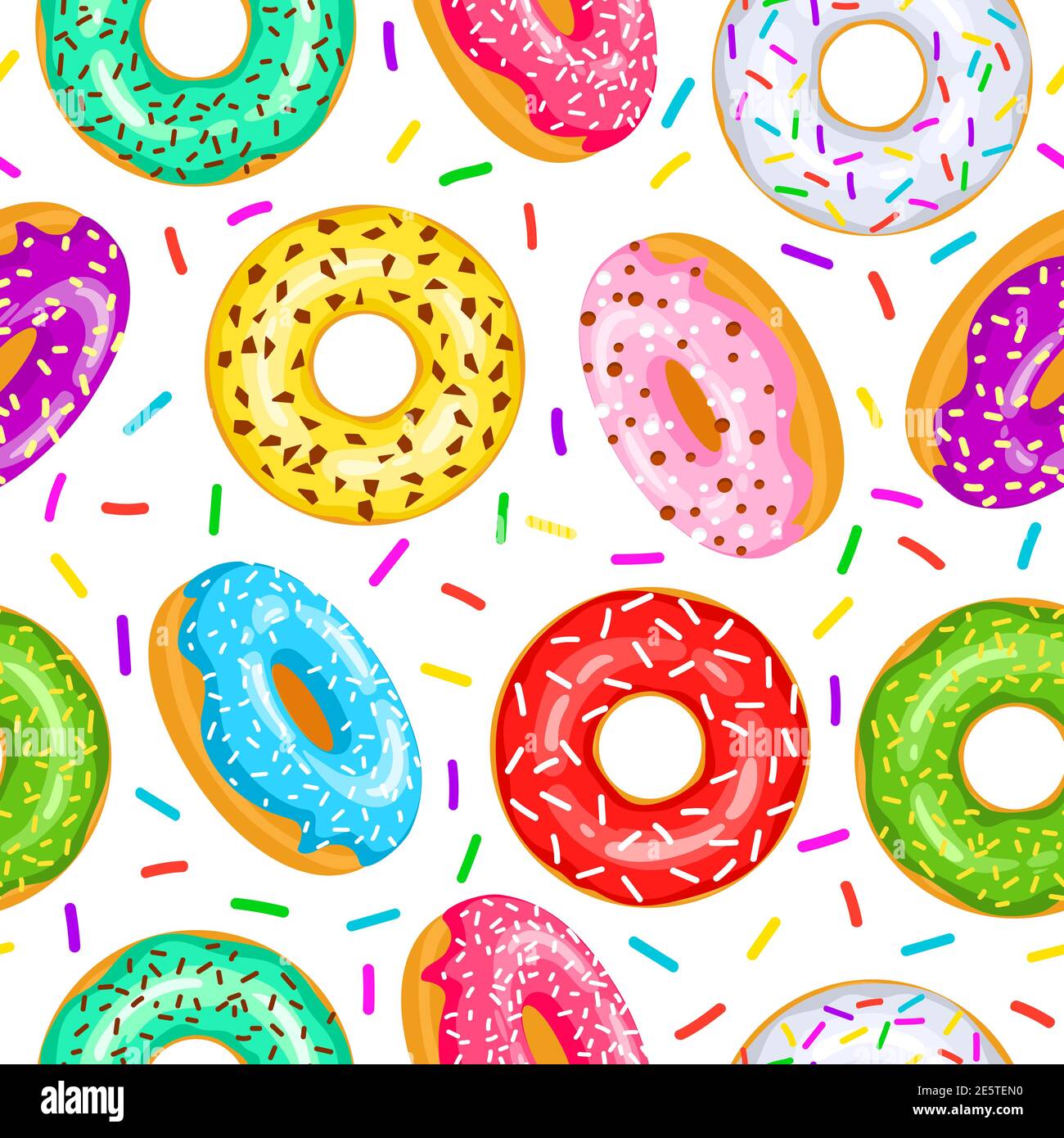 Donuts seamless pattern for fabric, wrapping paper, wallpaper, background  for the site. A pattern of bright, multi colored donuts in glaze on a white  background Stock Vector Image & Art - Alamy