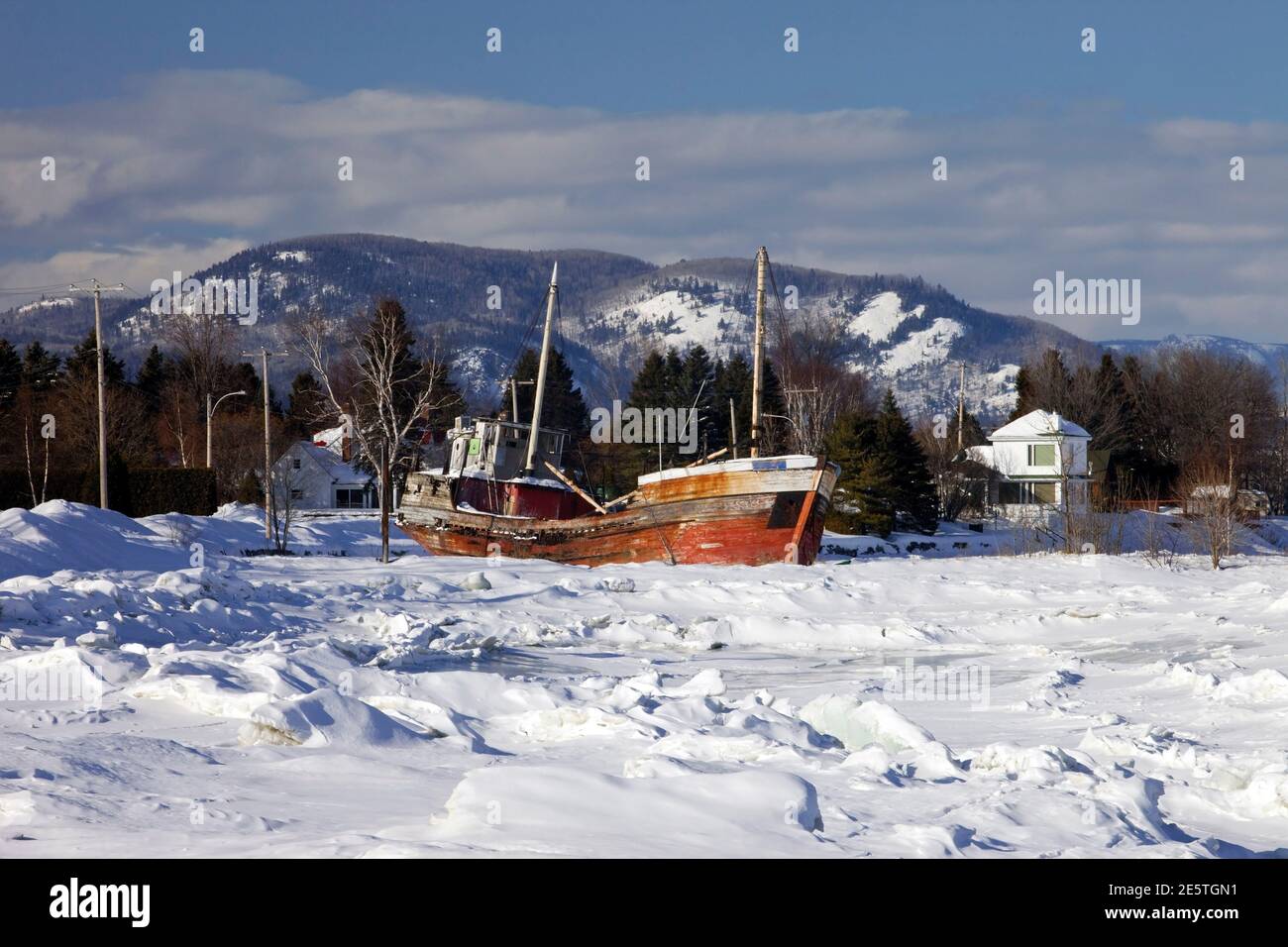 An old St. Lawrence Ship Wreck in ice near Baie St. Paul in the