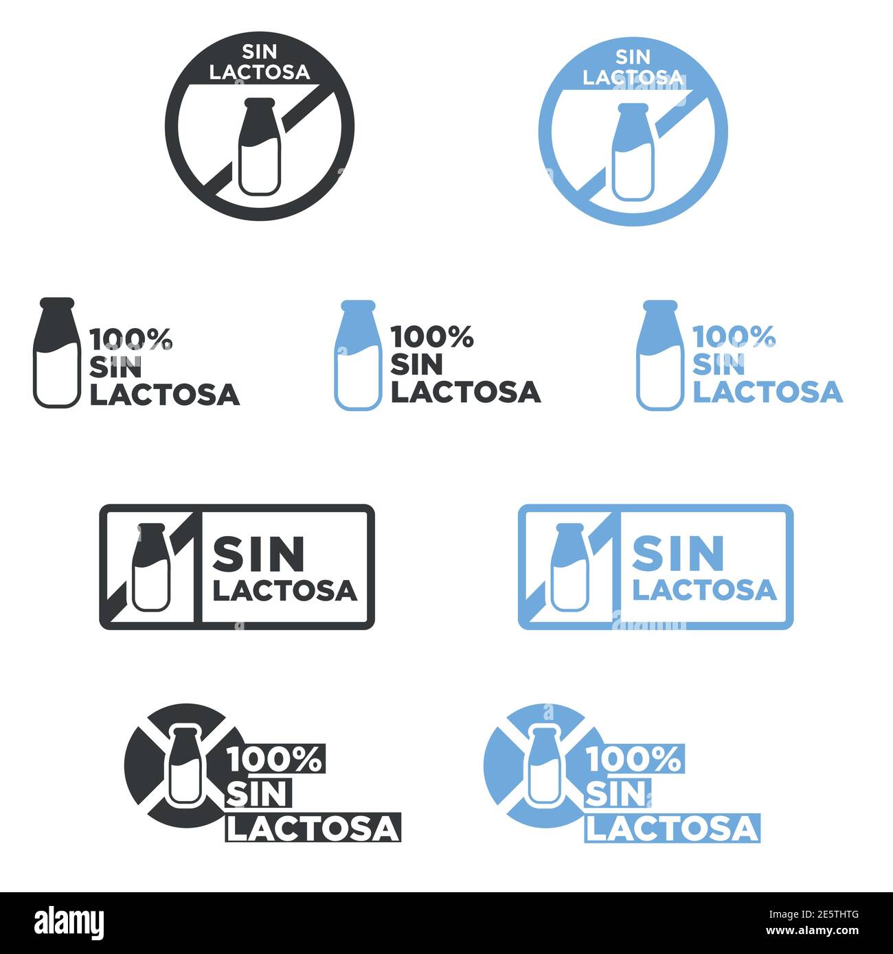 Lactose free icon set written in Spanish Stock Vector