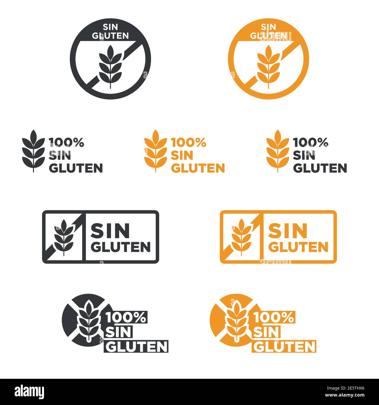 Gluten free icon set  written in Spanish Stock Vector