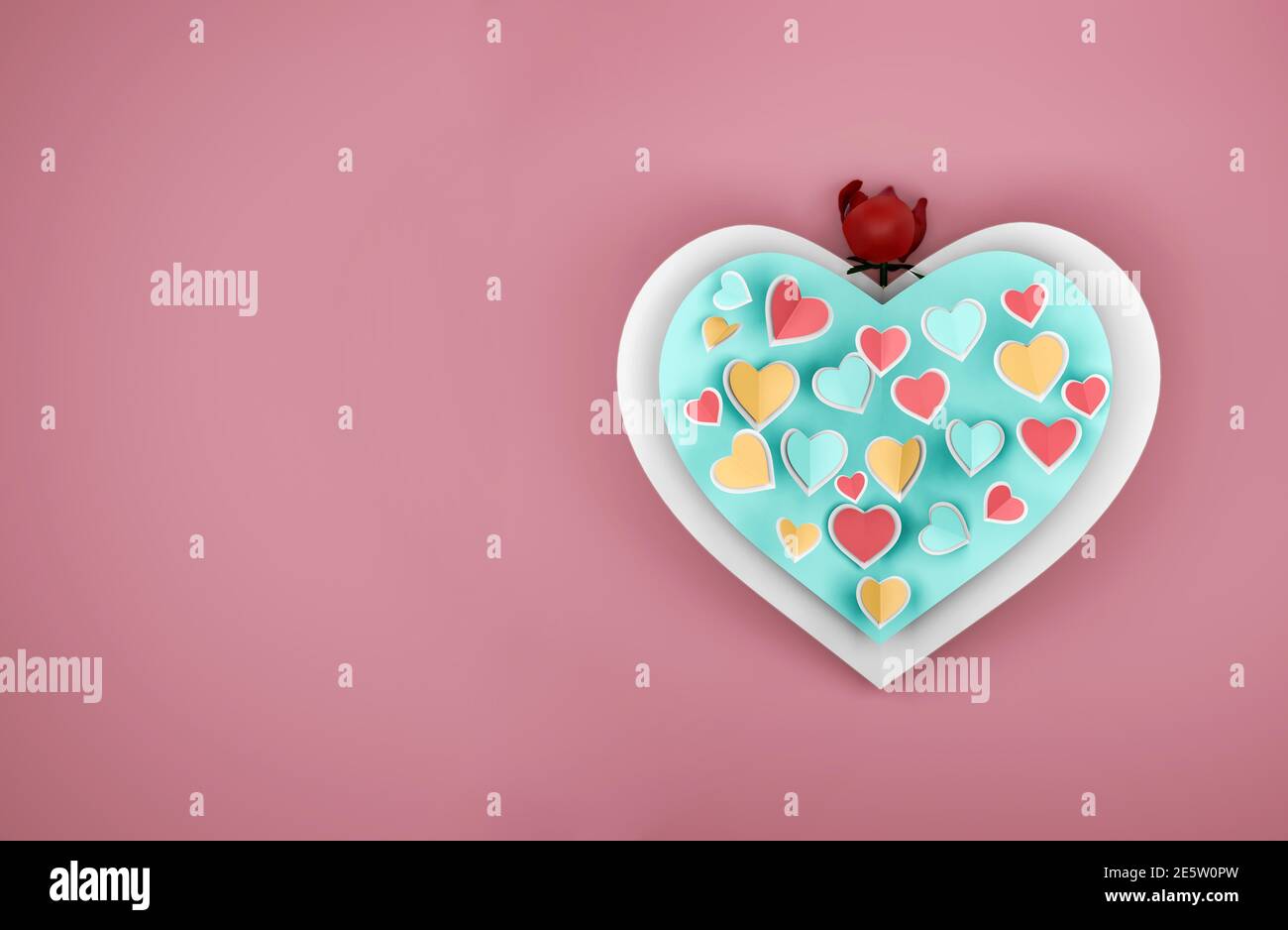 Happy valentines day greetings card design with paper cut pastel heart ...