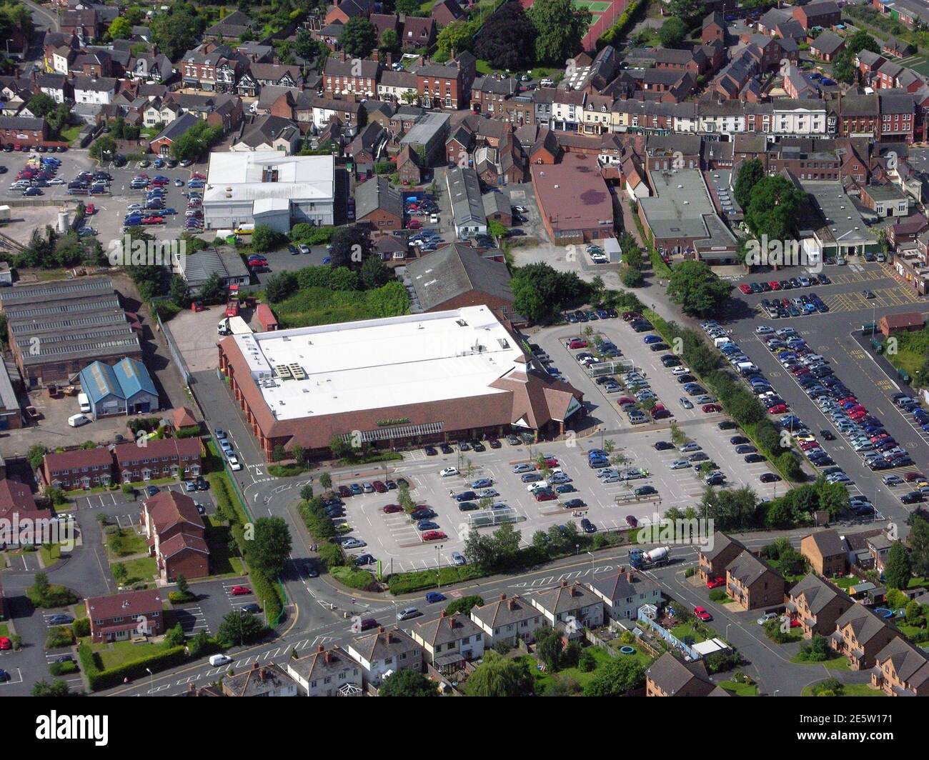 aerial view of Waitrose supermarket and the town centre, Newport