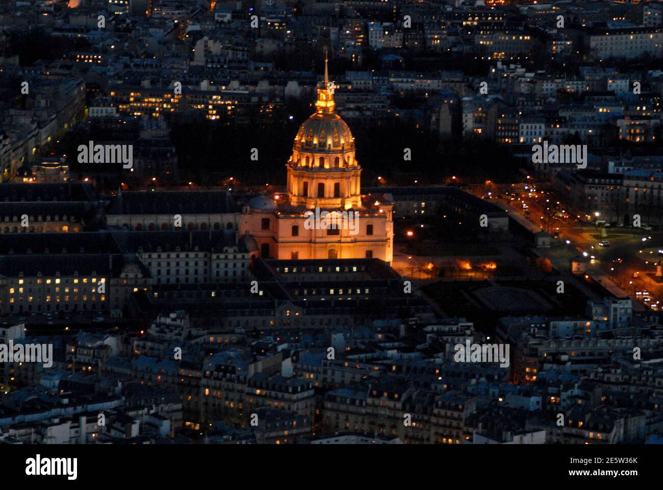 Panoramic view of Paris from the Eiffel Tower: Les Invalides. France Stock Photo