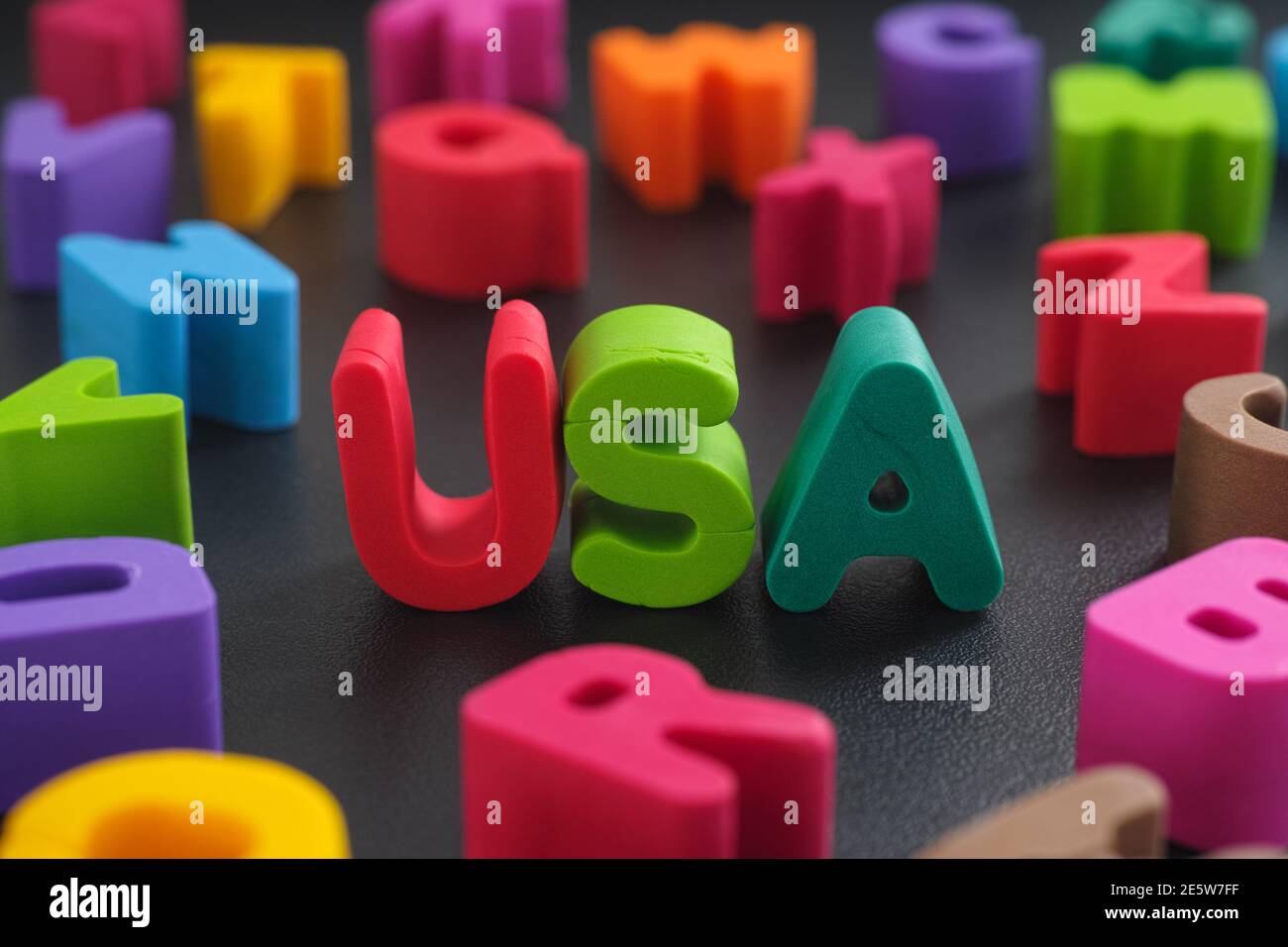 The abbreviation USA made out of polymer clay letters. Close up. Stock Photo