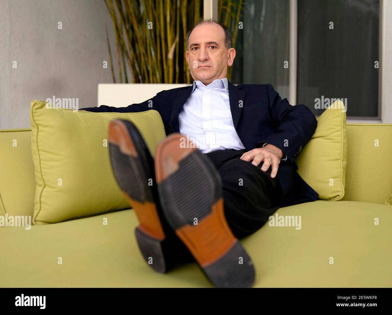 Armando Ianucci, creator and executive producer of HBO series 'Veep', poses at Sunset Marquis Hotel in West Hollywood, California, March 26, 2014. 'Veep' the send-up of political ambition in the Washington fishbowl, enters its third season on April 6 with Vice President Selina Meyer eyeing another run for the presidency. Picture taken March 26. REUTERS/Kevork Djansezian  (UNITED STATES - Tags: ENTERTAINMENT PORTRAIT) Stock Photo