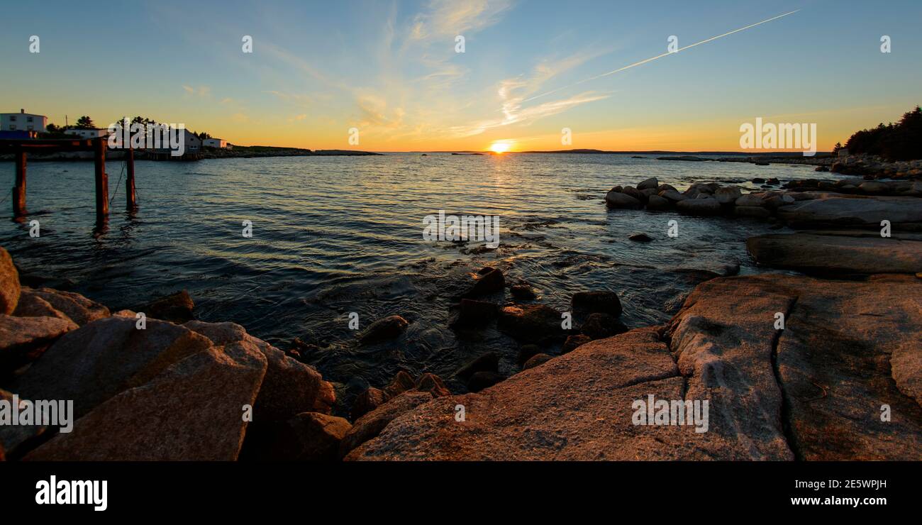 Sunset in Cliff Cove at Indian Harbour, NS Stock Photo