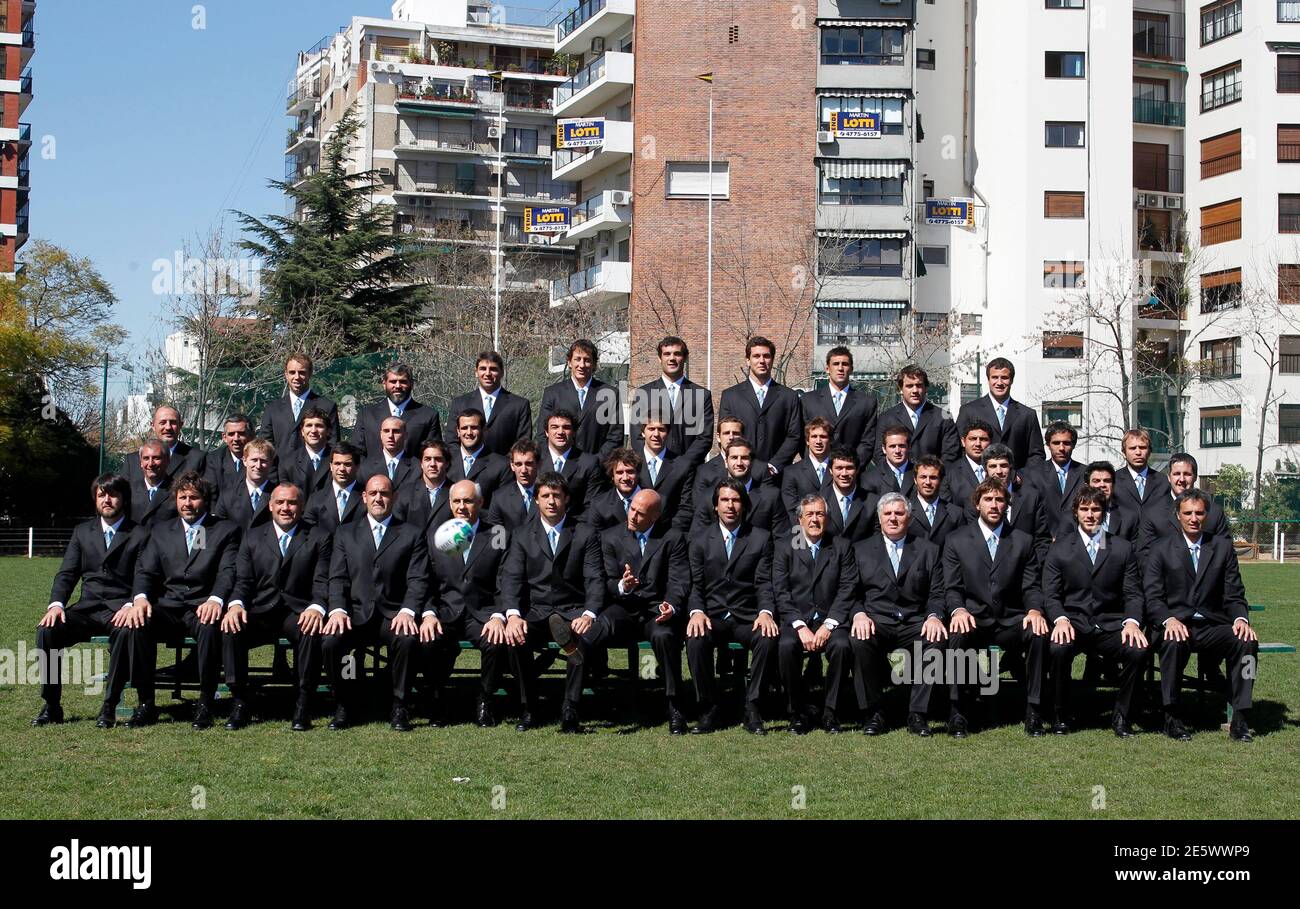 Argentina's national rugby team Los Pumas pose before the upcoming Rugby  World Cup to be held in New Zealand, in Buenos Aires August 30, 2011. Front  first row from left: Video analyst