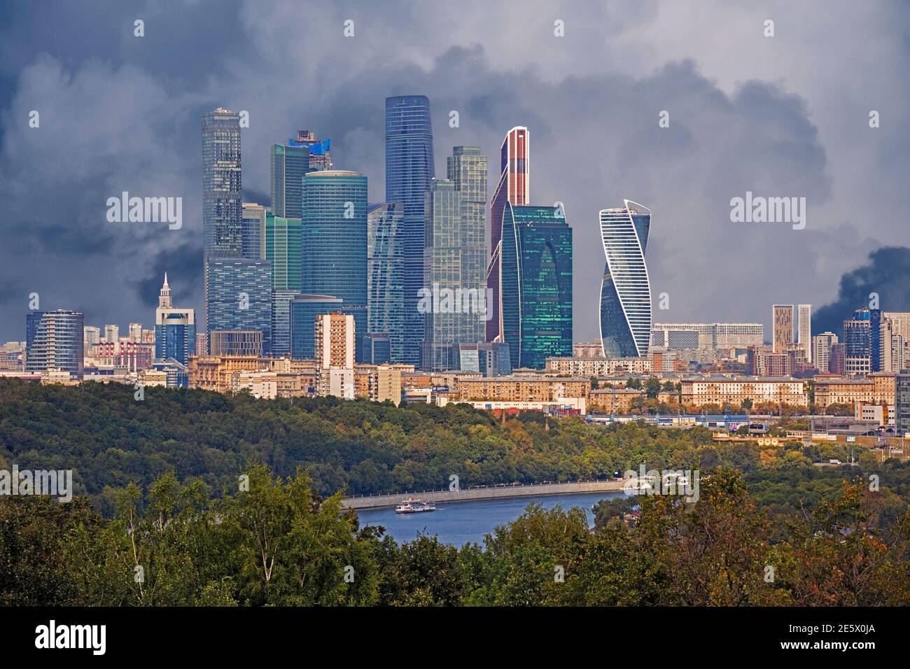 Skyscrapers of Moscow-City, the Moscow International Business Center / MIBC on the Presnenskaya Embankment of the Moskva River, Russia Stock Photo