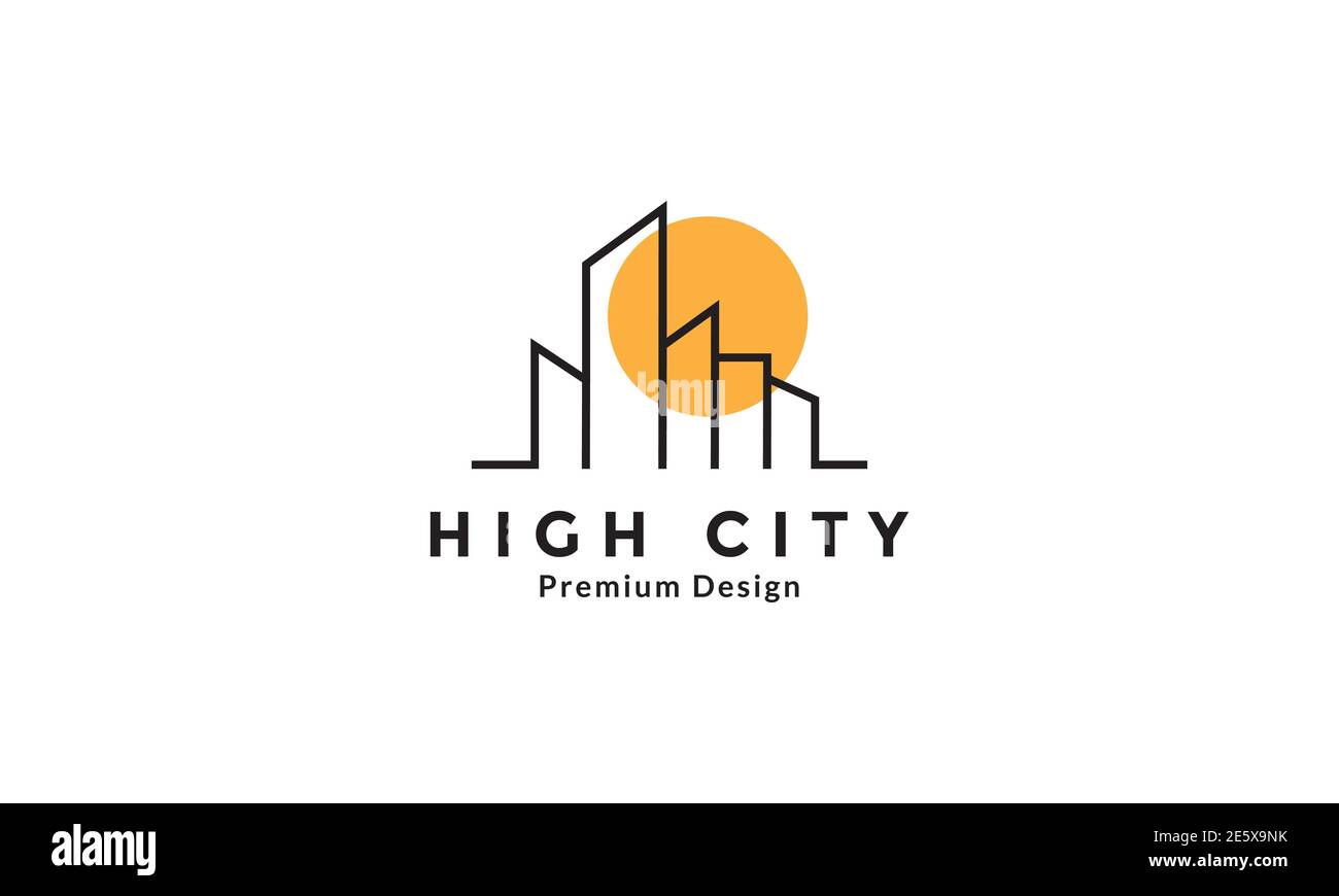 simple building line with sunset logo symbol icon vector graphic design ...
