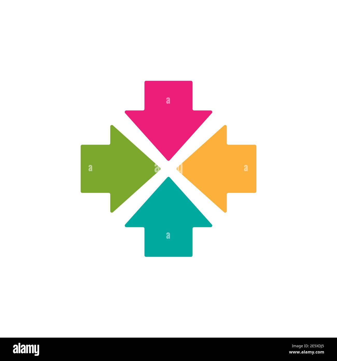 four colorful squared arrows point to the center. Triple Collide Arrows