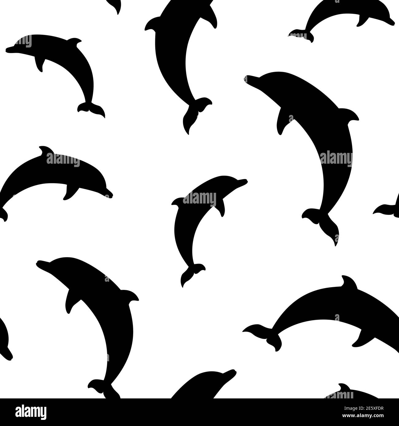 Seamless pattern with black dolphins on white background. Marine simple ...