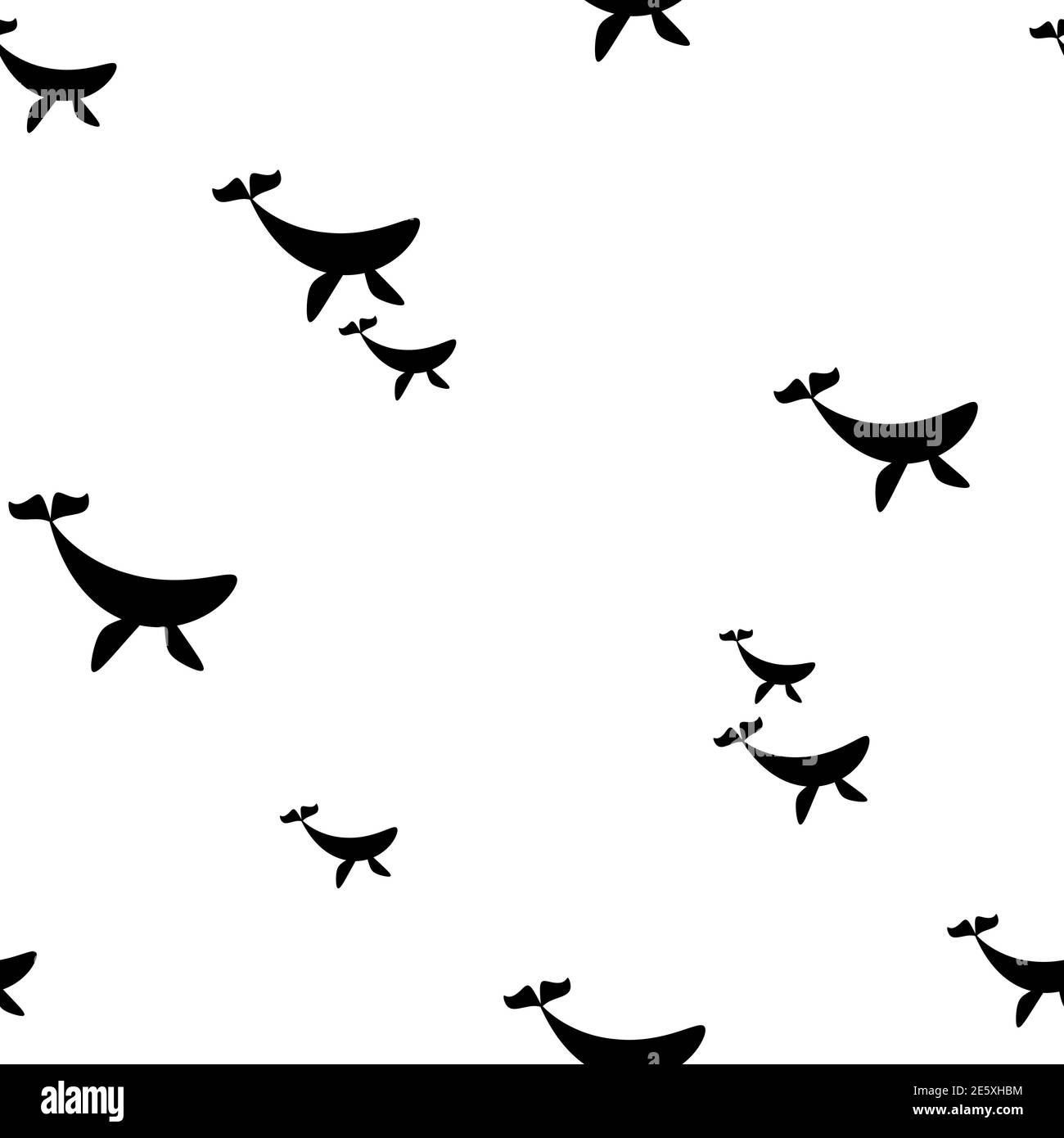 Seamless pattern with black whales on white background. Marine simple ...