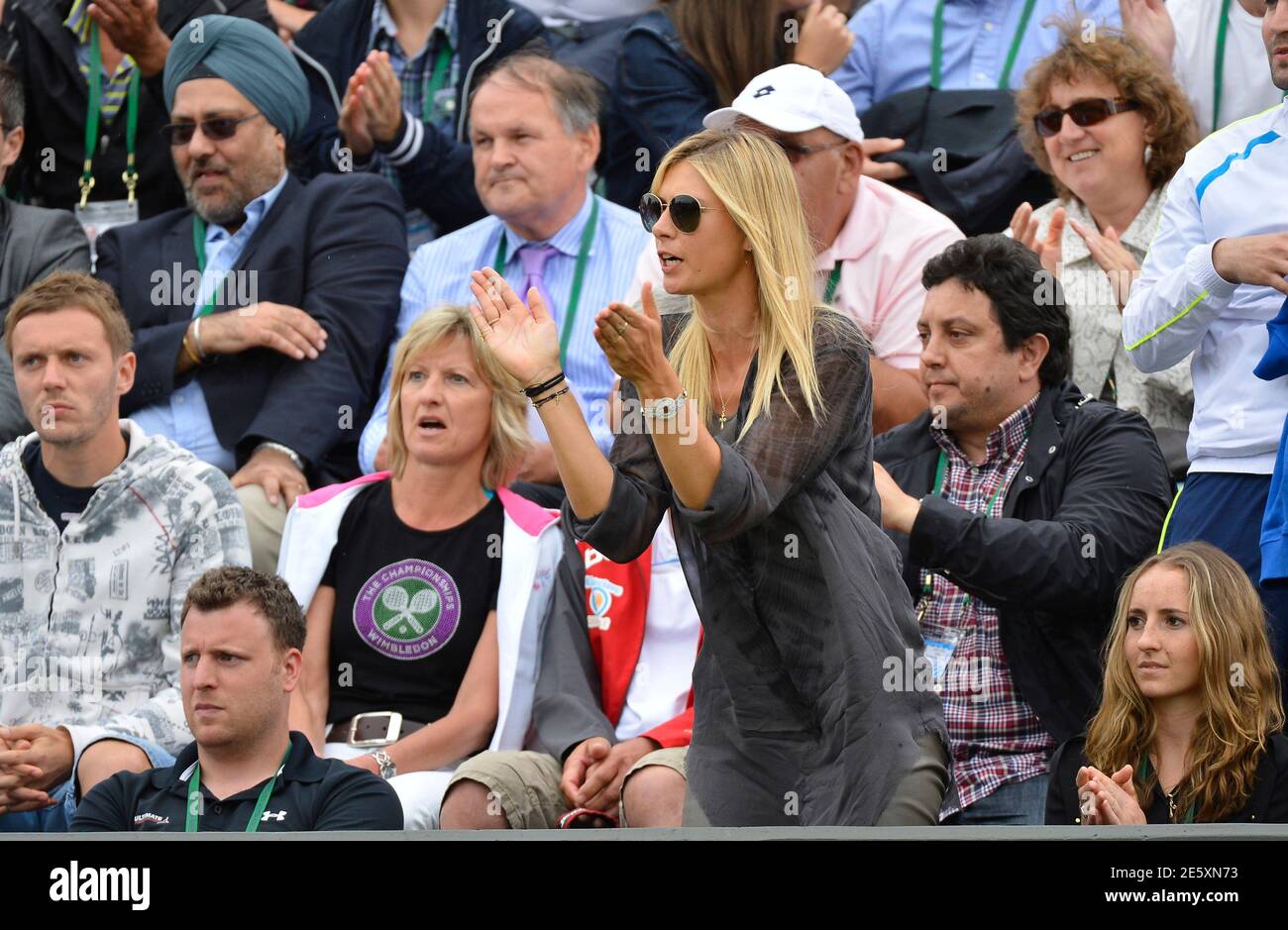 Maria Sharapova Of Russia Cheers During The Men S Singles Tennis Match Between Her Boyfriend Grigor Dimitrov Of Bulgaria And Grega Zemlja Of Slovenia At The Wimbledon Tennis Championships In London June 27