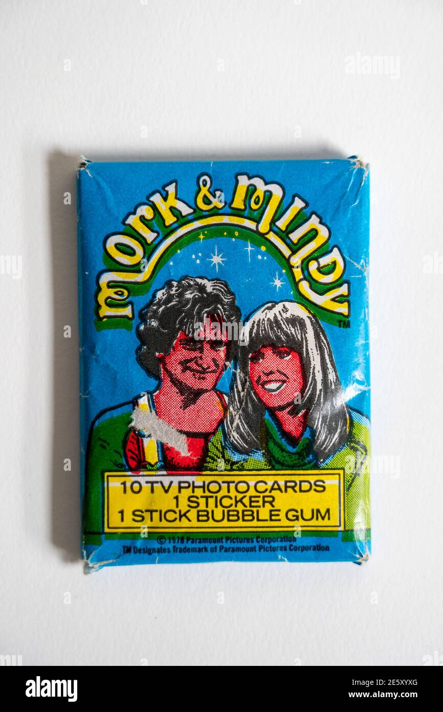 Vintage Mork & Mindy bubble gum collectors card Stock Photo