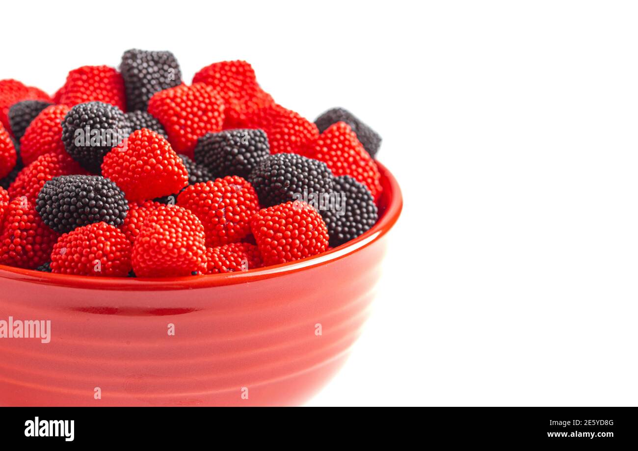Raspberry and Blackberry Gummy Candies Isolated on a White Background
