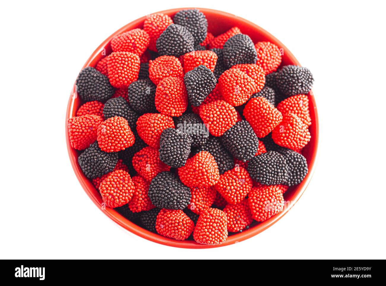 Raspberry and Blackberry Gummy Candies Isolated on a White Background