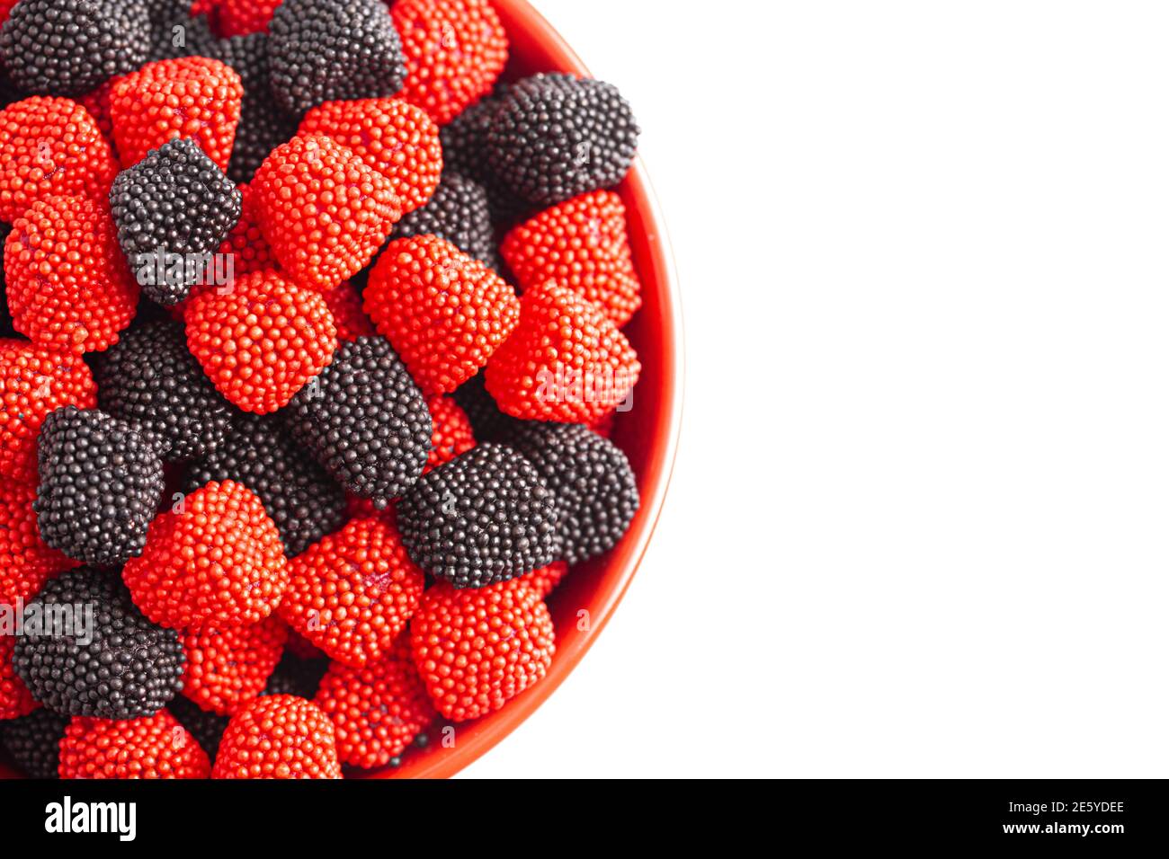 Raspberry and Blackberry Gummy Candies Isolated on a White Background