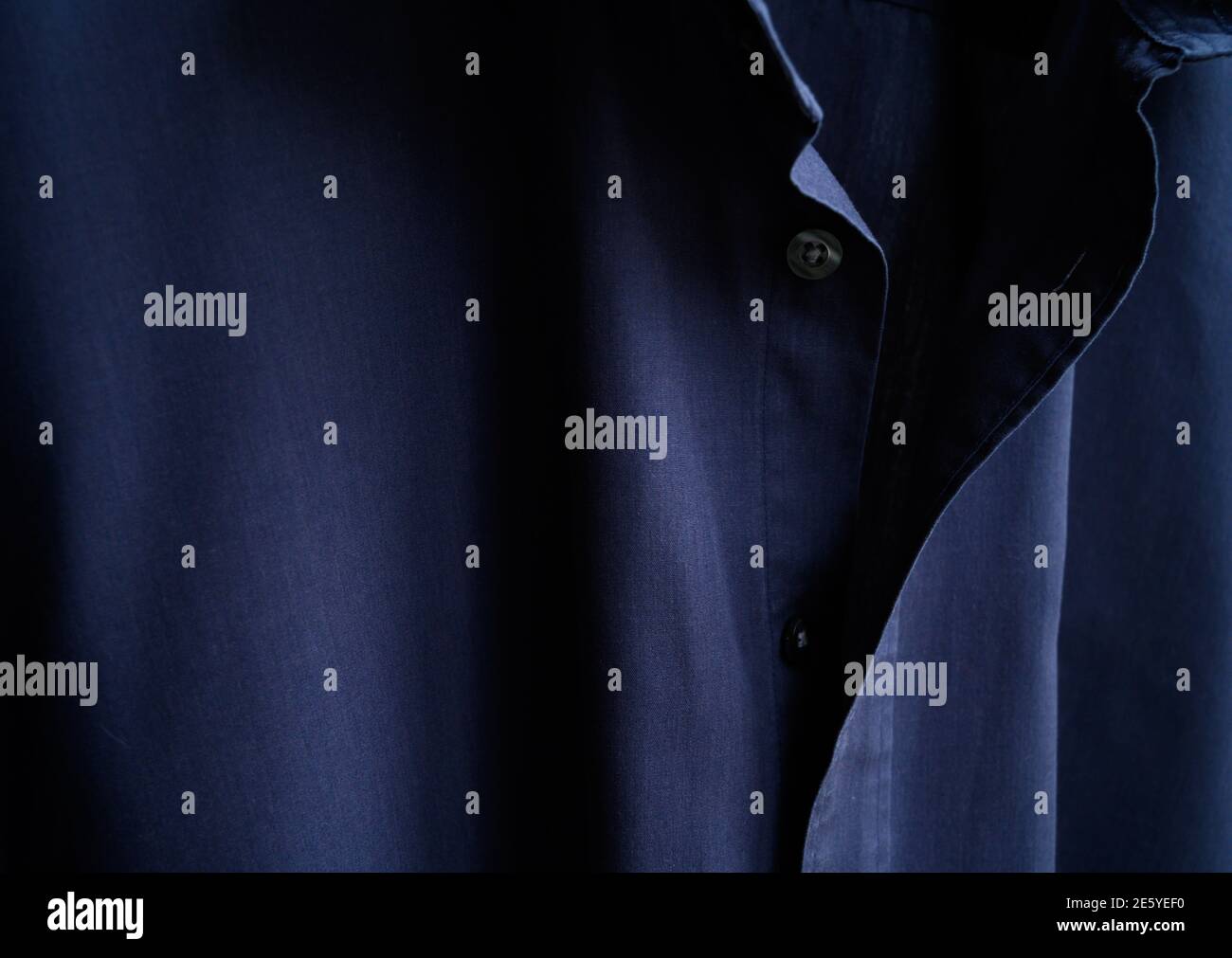 Blue cotton shirt details closeup. Men's fashion. Stock Photo