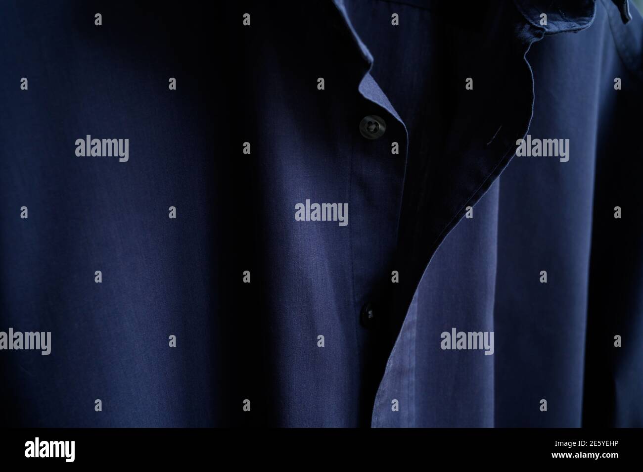 Blue cotton shirt details closeup. Men's fashion Stock Photo - Alamy