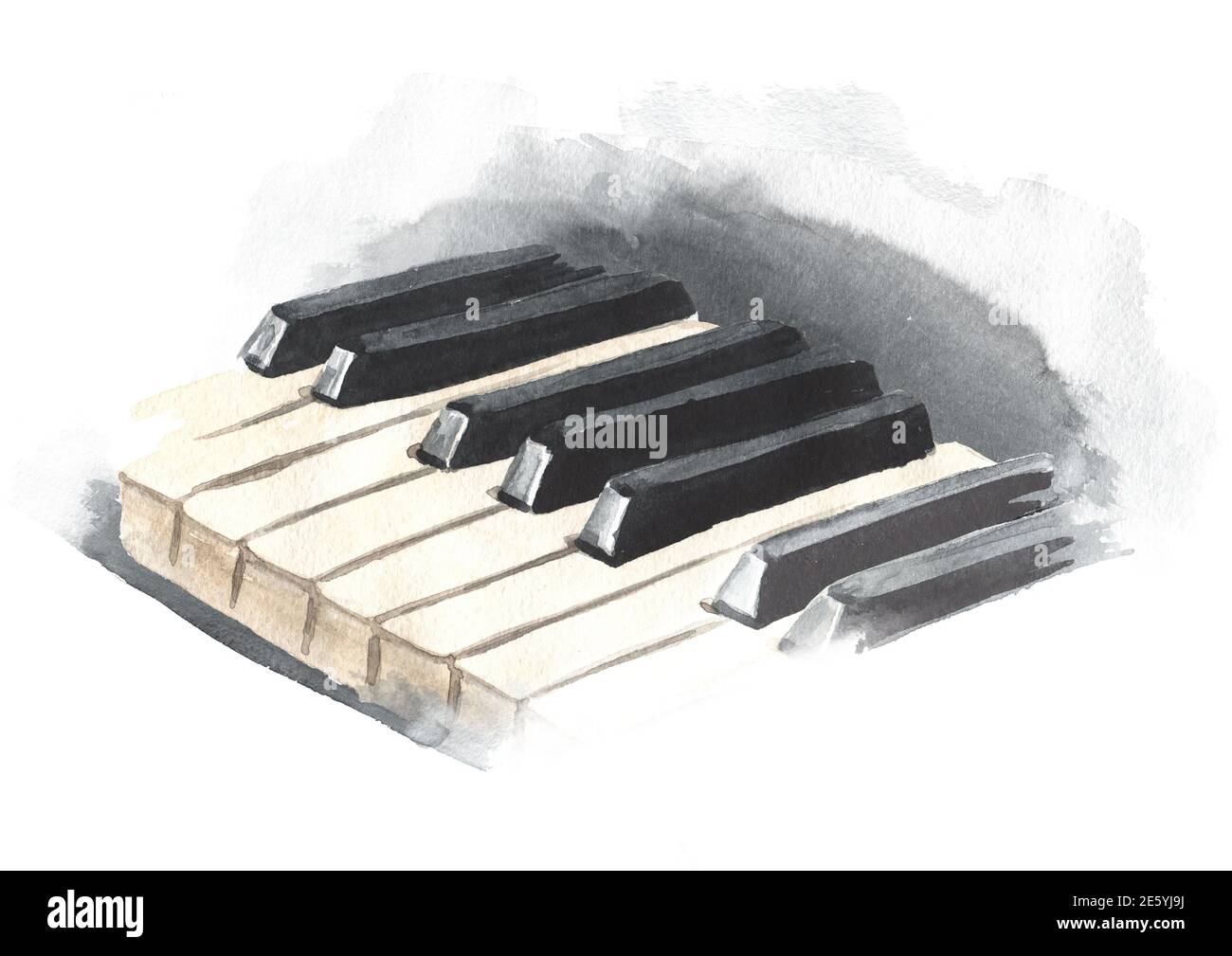 Piano keys. Hand drawn watercolor illustration isolated on white background Stock Photo