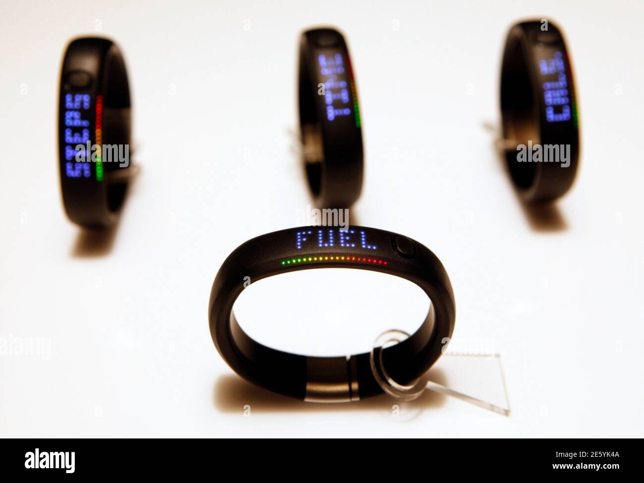 New NIKE+ FuelBands, an innovative wristband that tracks and measures  everyday movement, what Nike says, motivates and inspires people to be more  active, are seen on display in New York, January 19,