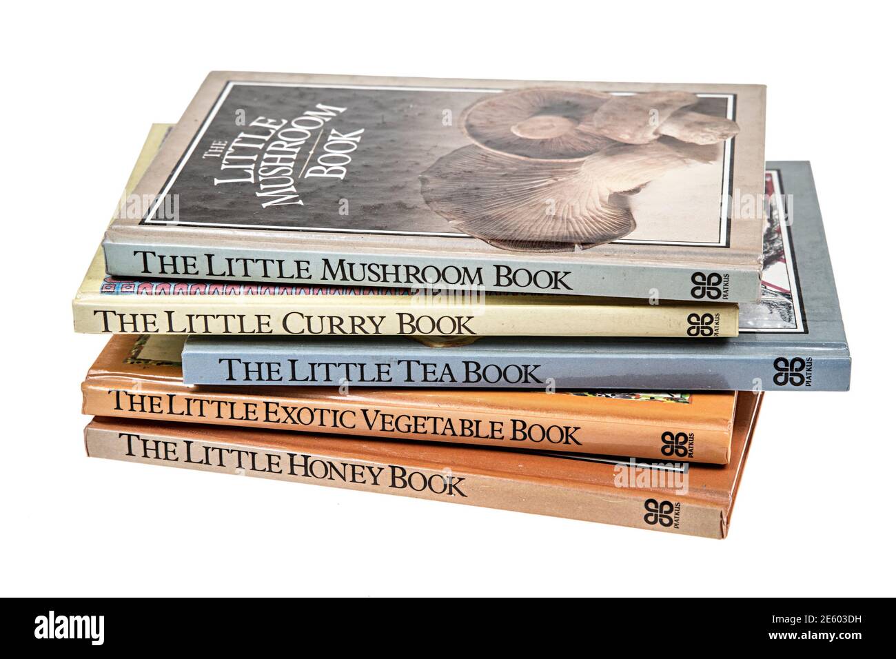 Series of cookery books on tea, curry, mushrooms, honey and vegetables Stock Photo