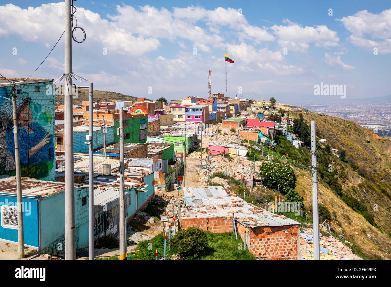 Bogota, Colombia - 14. February 2020: Comuna El Paraiso, a poor town in the south of Bogota, the mostly mountainous rural town includes one of the lar Stock Photo