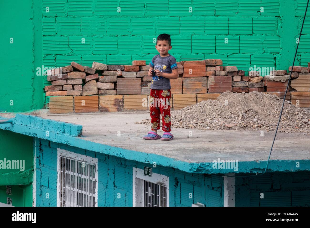 Bogota, Colombia - 20. February 2020: Comuna El Paraiso, a poor town in the south of Bogota, the mostly mountainous rural town includes one of the lar Stock Photo