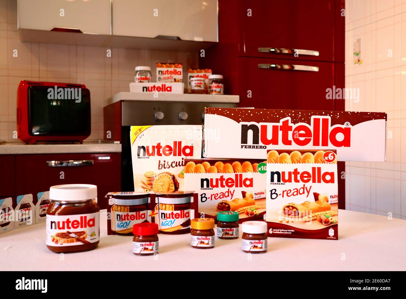 NUTELLA, Hazelnut Spread with Cocoa. Nutella is a brand of products made in Italy by Ferrero
