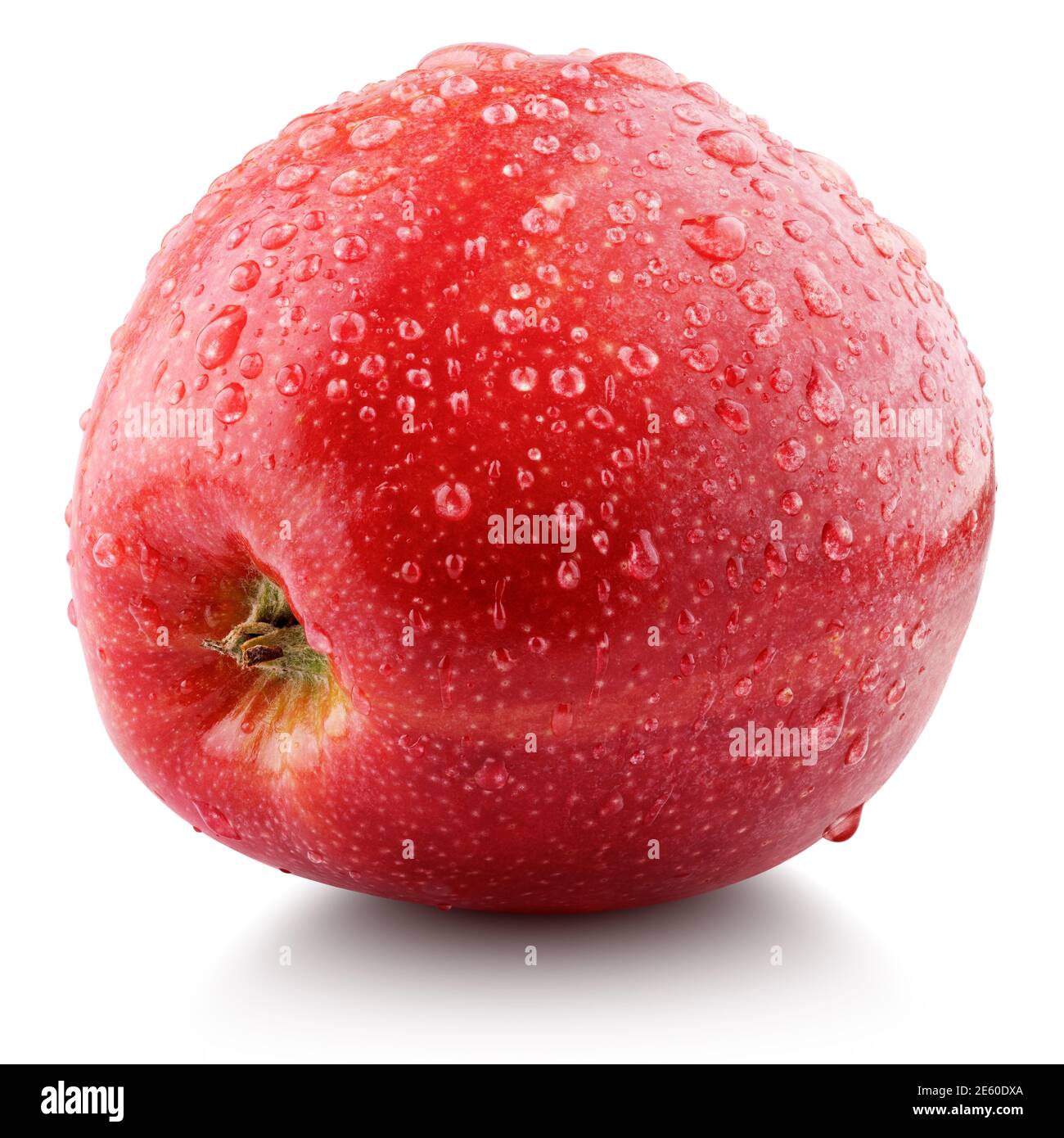 Single fresh wet red apple with drops isolated on white background. Red apple with clipping path. Full Depth of Field Stock Photo