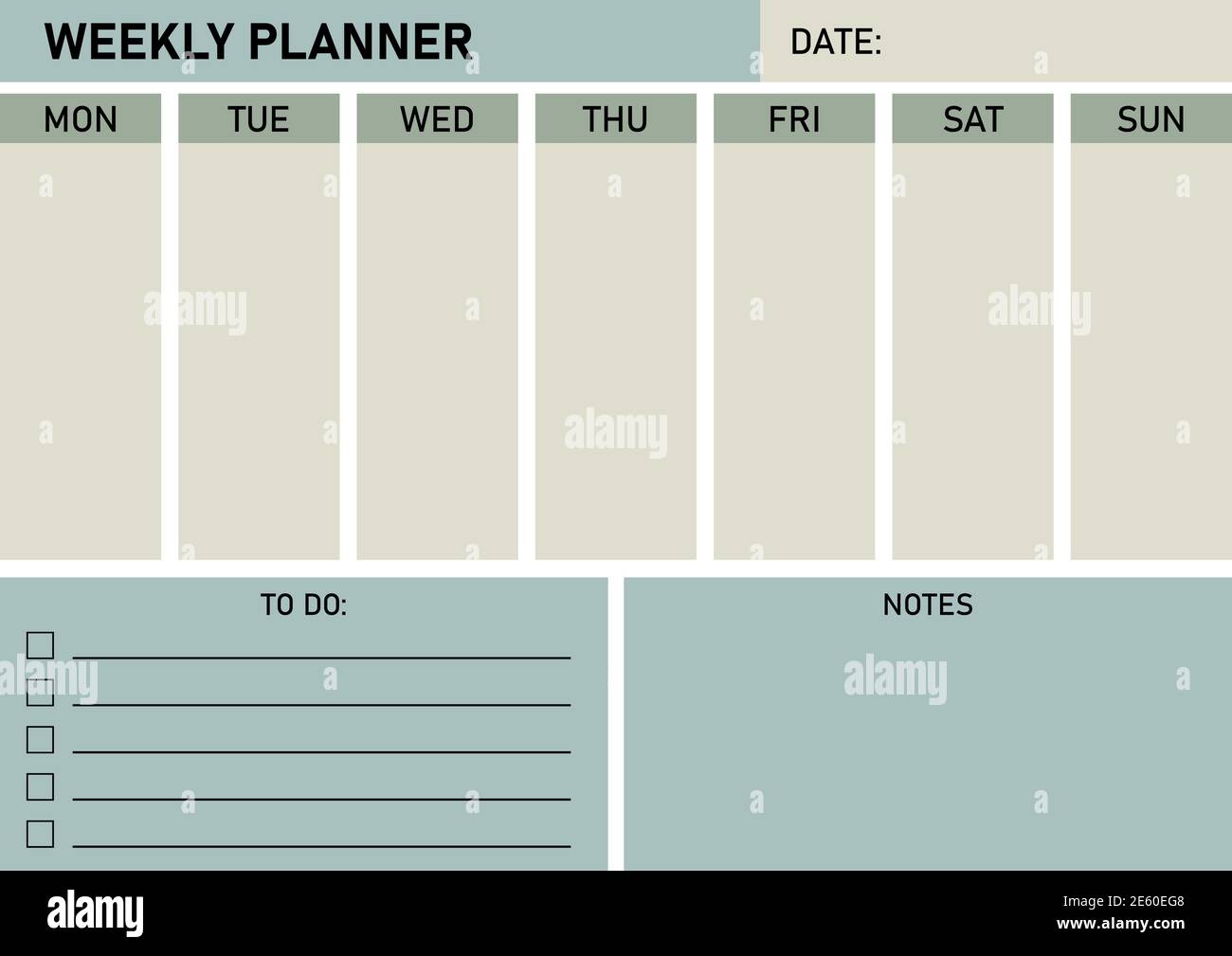 A4 Printable Basic Weekly Planer. Monthly planer blank template. Stock Vector