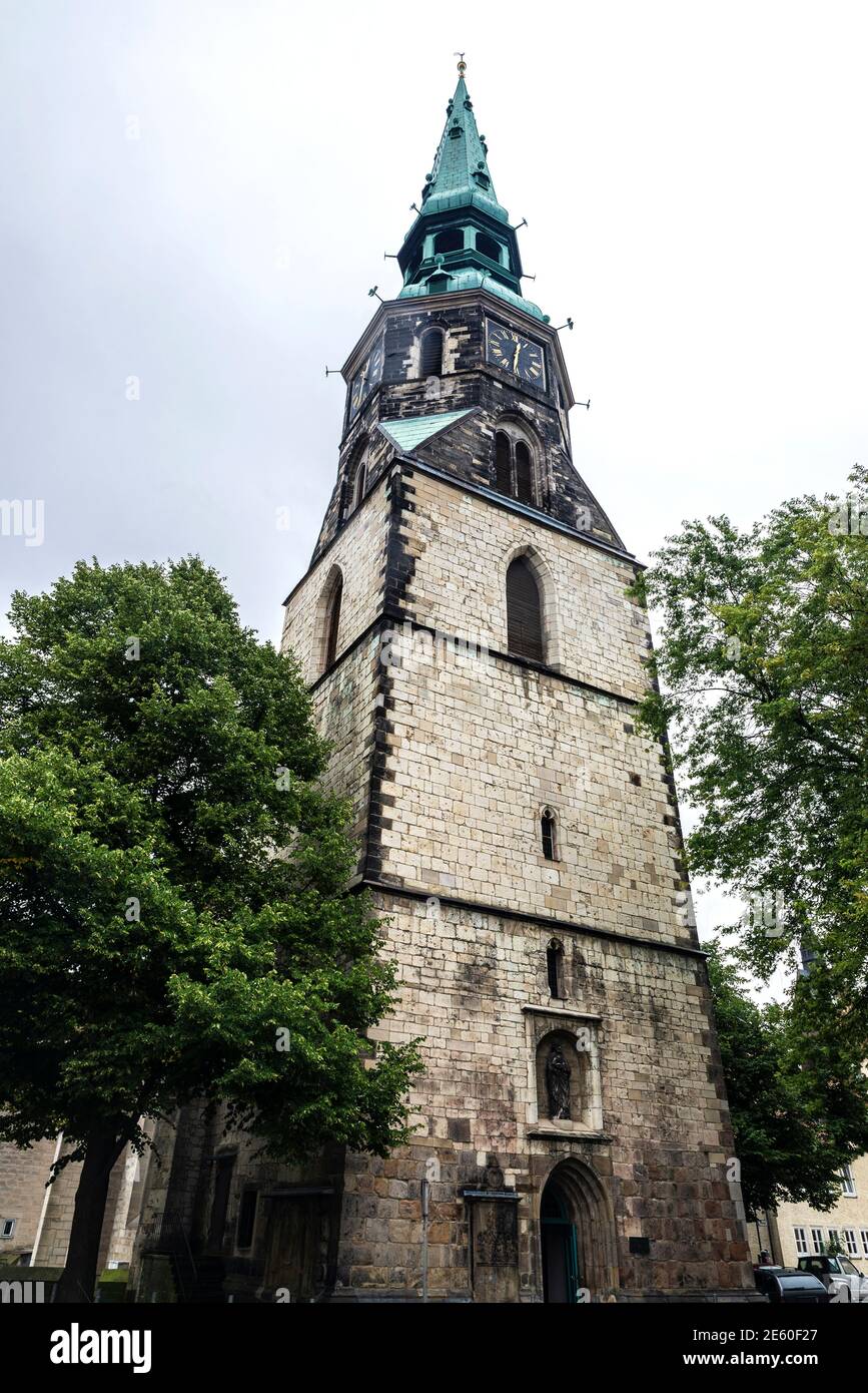 Bell tower of the Kreuzkirche, Lutheran church located in the old town of Hanover, Germany Stock Photo