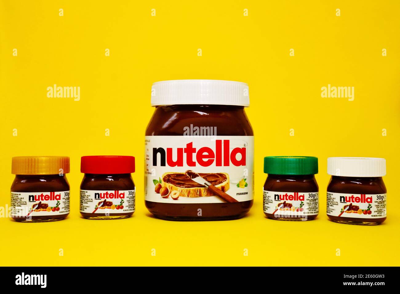 NUTELLA Jars, Hazelnut Spread with Cocoa. Nutella is a brand of products  made in Italy by Ferrero Stock Photo - Alamy