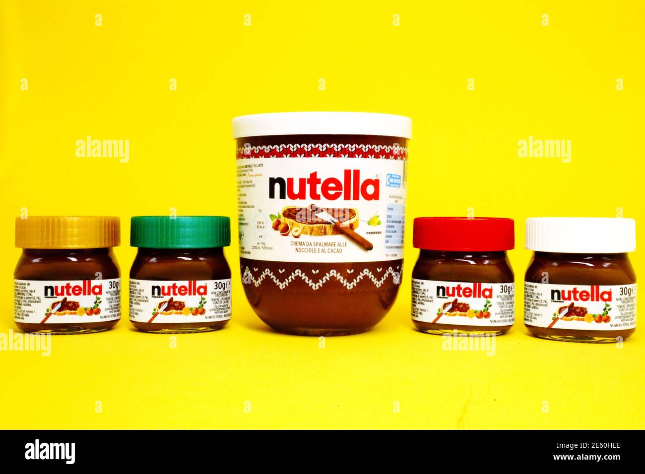 NUTELLA Jars, Hazelnut Spread with Cocoa. Nutella is a brand of products made in Italy by