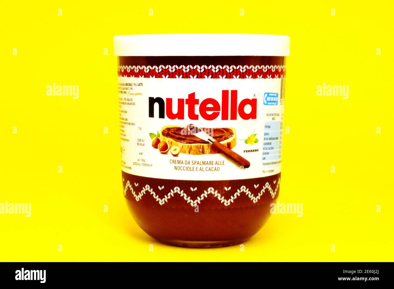 NUTELLA Jar, Hazelnut Spread with Cocoa. Nutella is a brand of products made in Italy by Ferrero