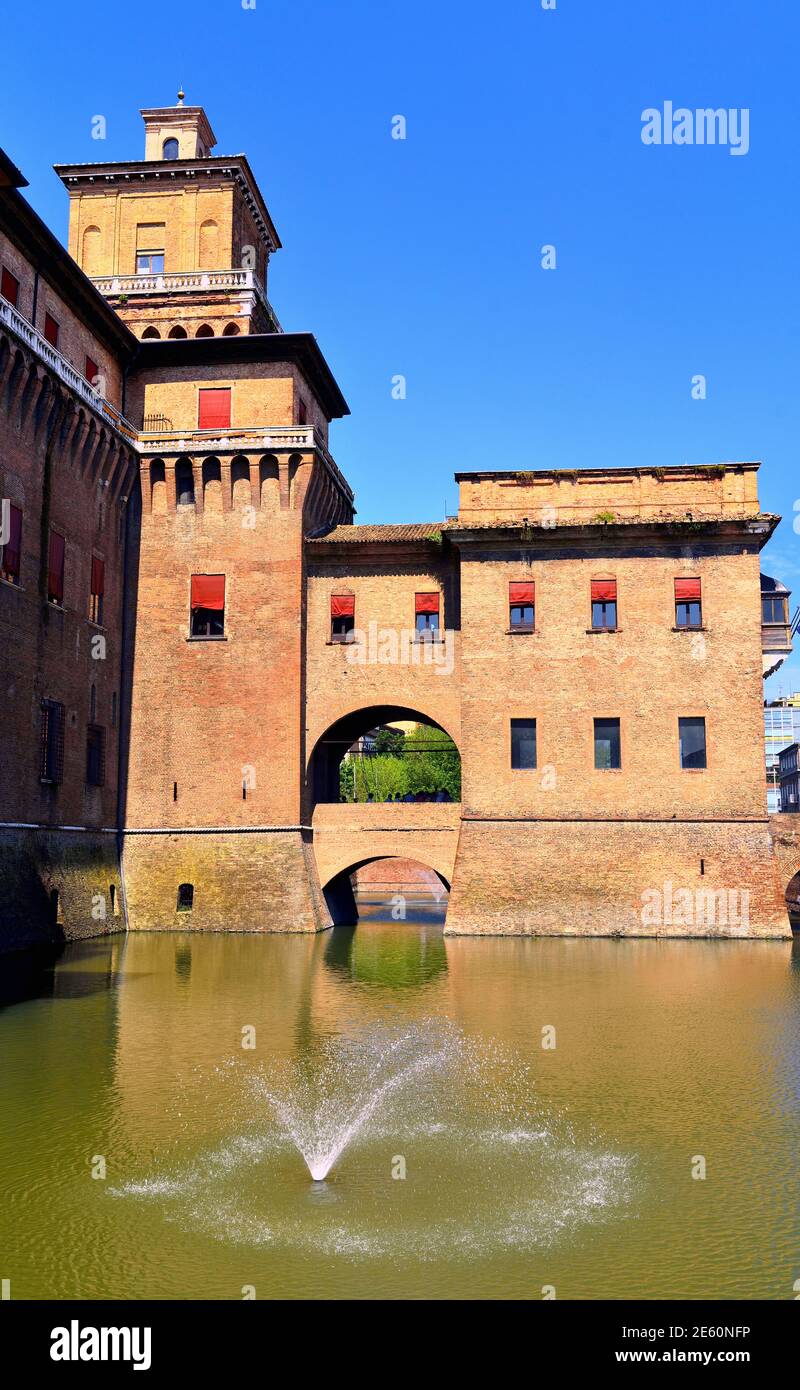 Fragment of Este Castle and Moat in Ferrara Italy Stock Photo
