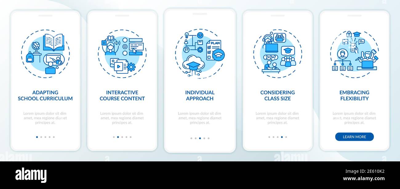 Online teaching tips onboarding mobile app page screen with concepts Stock Vector