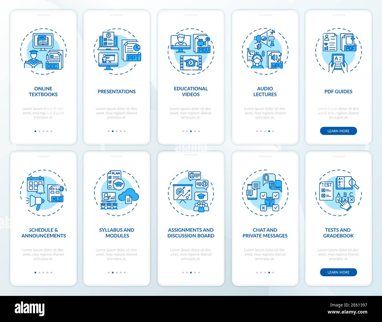 Online teaching onboarding mobile app page screen with concepts set ...