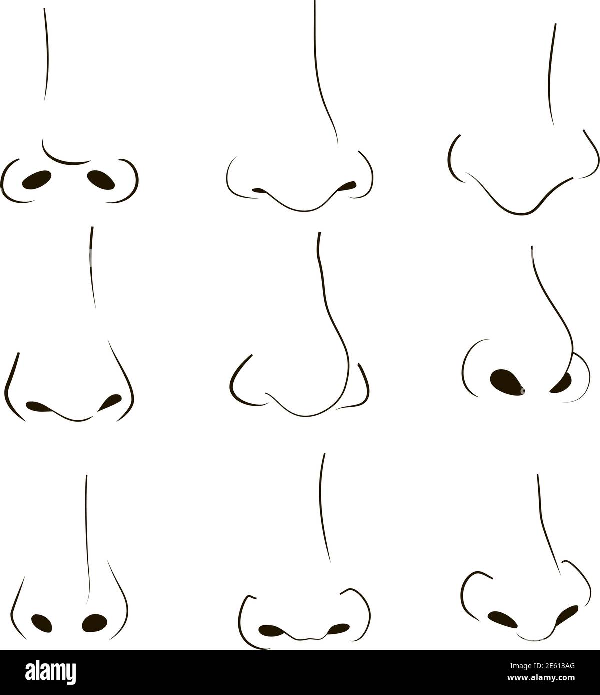 Line art human noses set. Outline sketch body part. Vector illustration Stock Vector