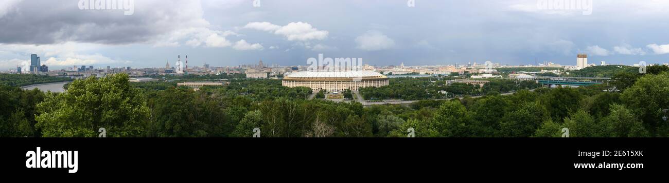 Panorama of Moscow city, Russia, from Sparrow Hills Stock Photo
