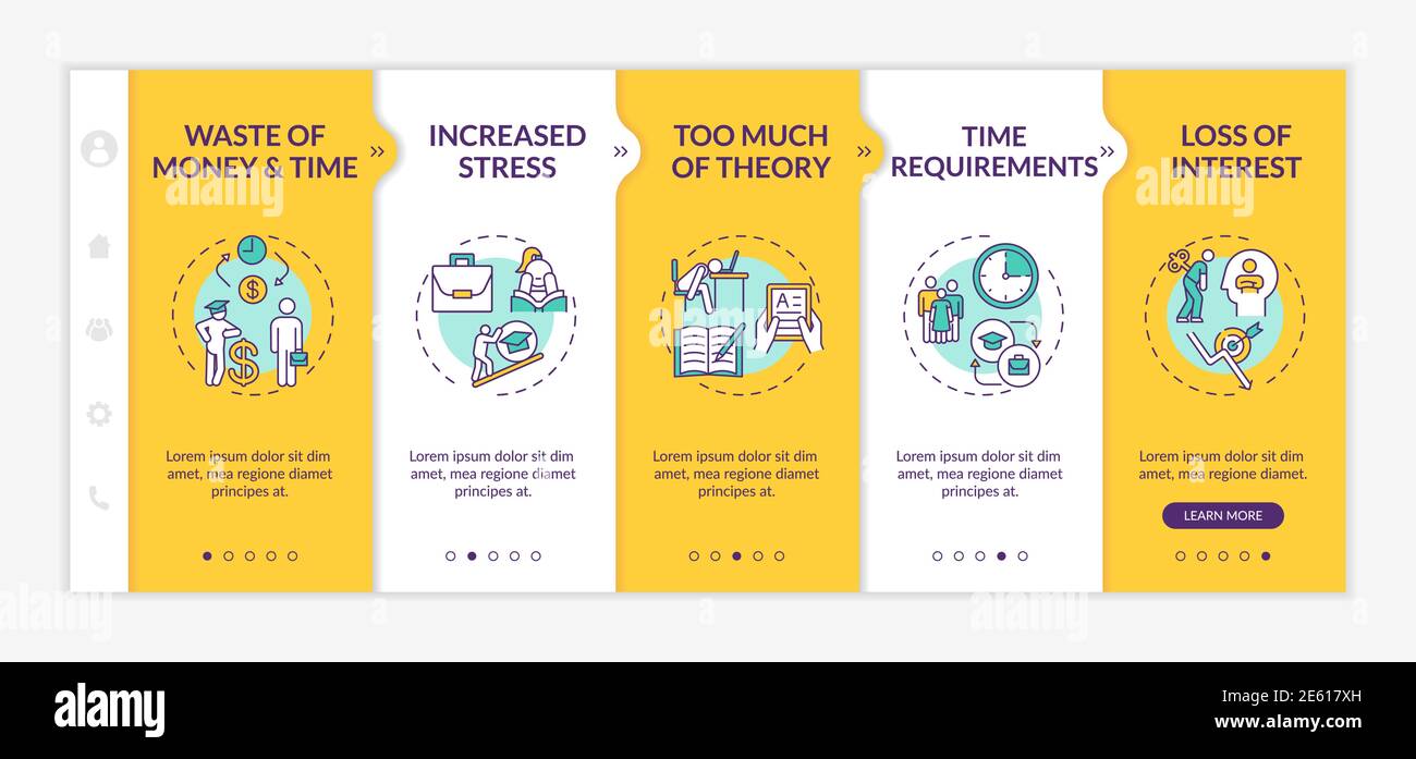Employee training and development disadvantages onboarding vector template Stock Vector