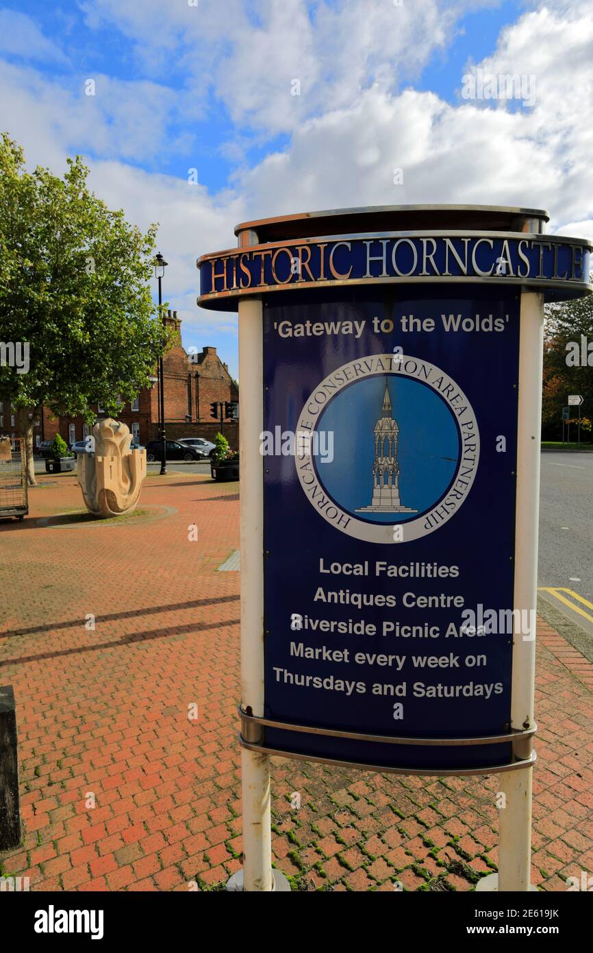 Town centre sign, Horncastle town, Lincolnshire, England, UK Stock