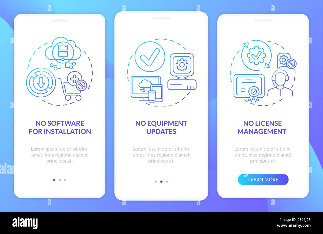 SaaS pluses onboarding mobile app page screen with concepts Stock Vector