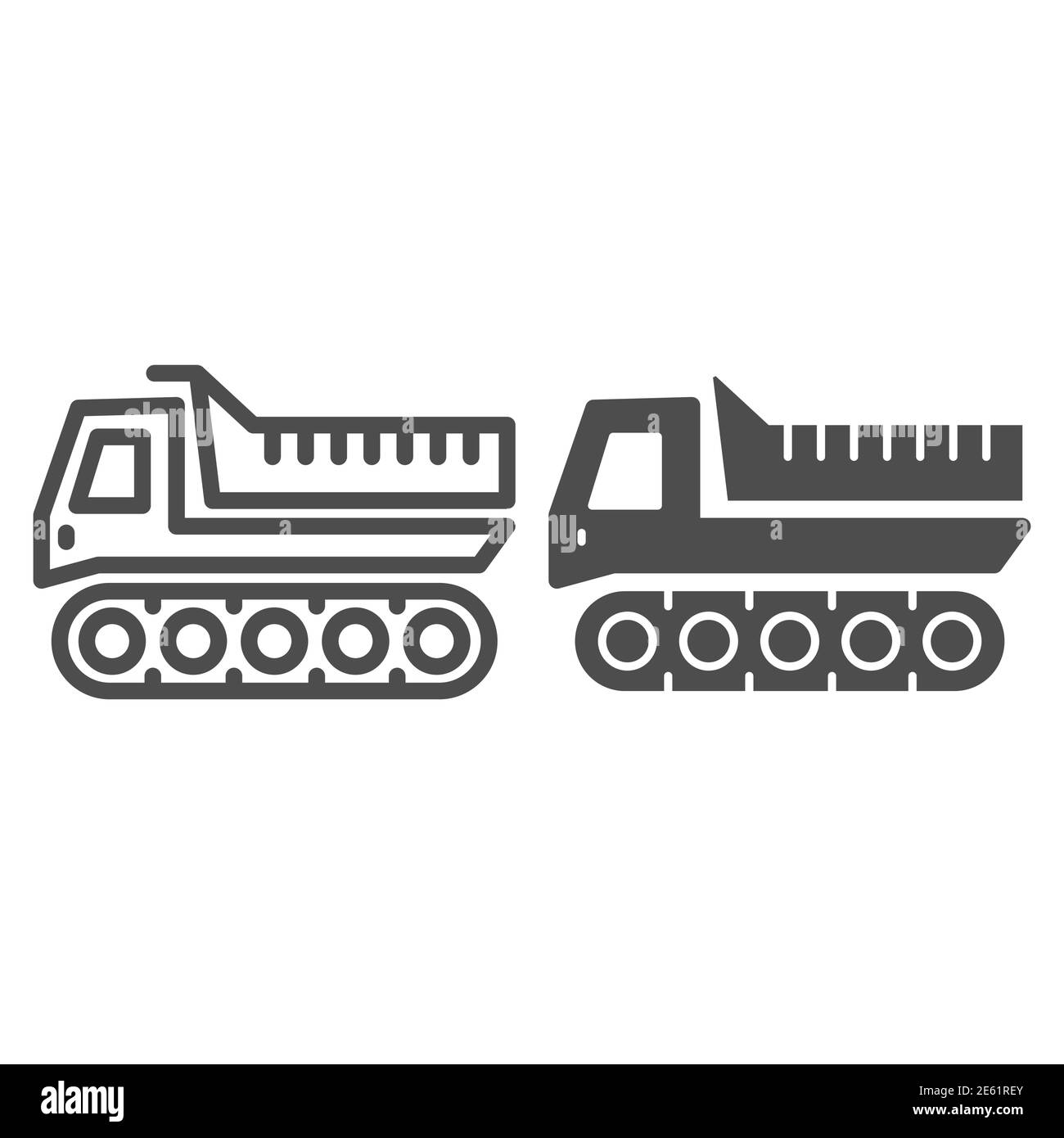 Snowplow line and solid icon, winter transport symbol, cross-country vehicle vector sign on white background, caterpillar snowmobile icon outline Stock Vector