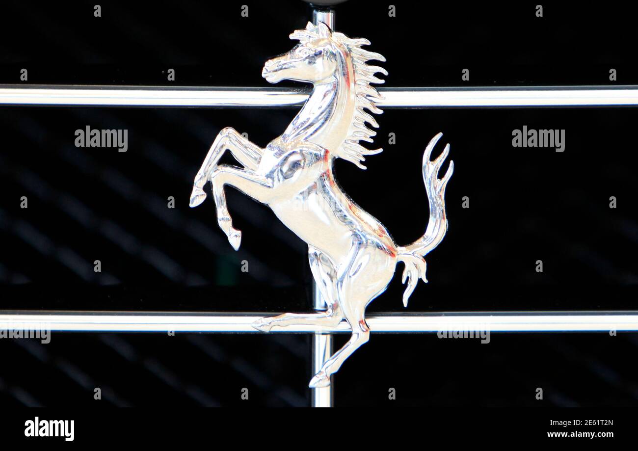 The Ferrari Horse Is Seen On The Front Of The New Ferrari Four Ff As It Is Unveiled To The Media At The Company S Showroom In Bucharest September 11 The Ff